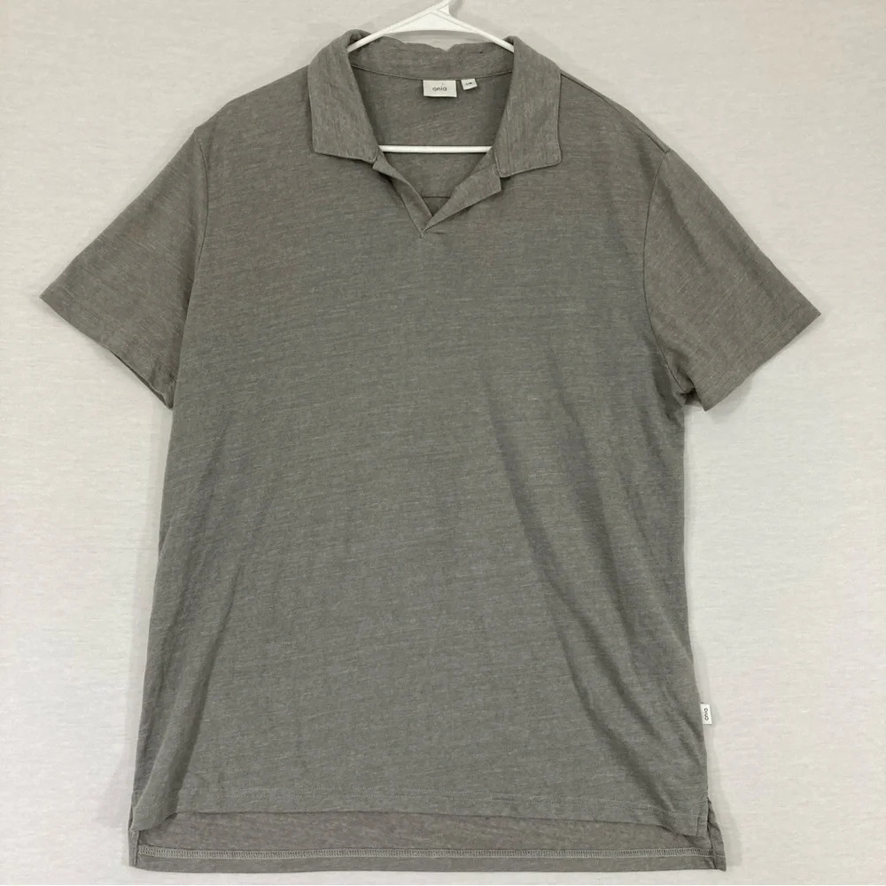 Onia Gray Linen Blend Short Sleeve Polo Shirt‎ Large